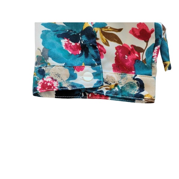 WOMAN'S VAN HAUSEN FLORAL AND LACE DRESS BLOUSE - SIZE LG. BLUE/GREEN RED - Picture 7 of 8